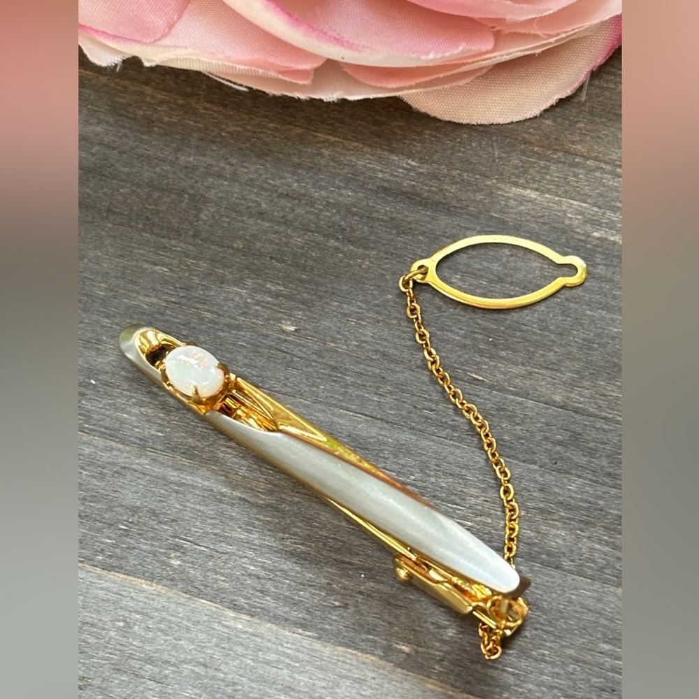 Gorgeous Gold and Silver Tie Clip with Opal
